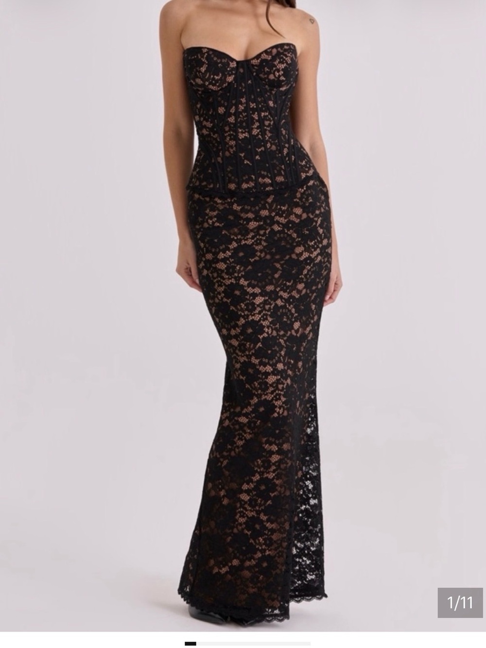 House of CB Solaine Black Nude Lace Corset Maxi Dress Black & Nude Lace